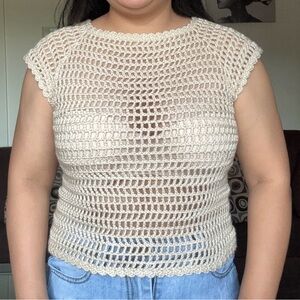 Chic Crochet Beige Blouse